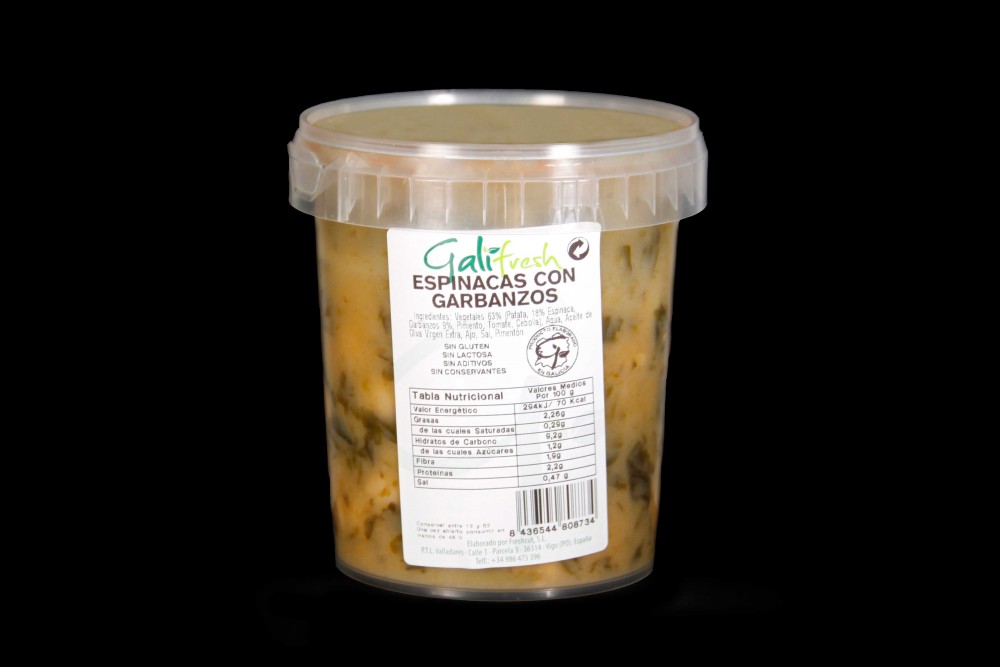 Producto vegano | ESPINACAS CON GARBANZOS  840 GR | FrutasNieves